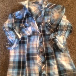 Blue & Orange Plaid Button-up Top